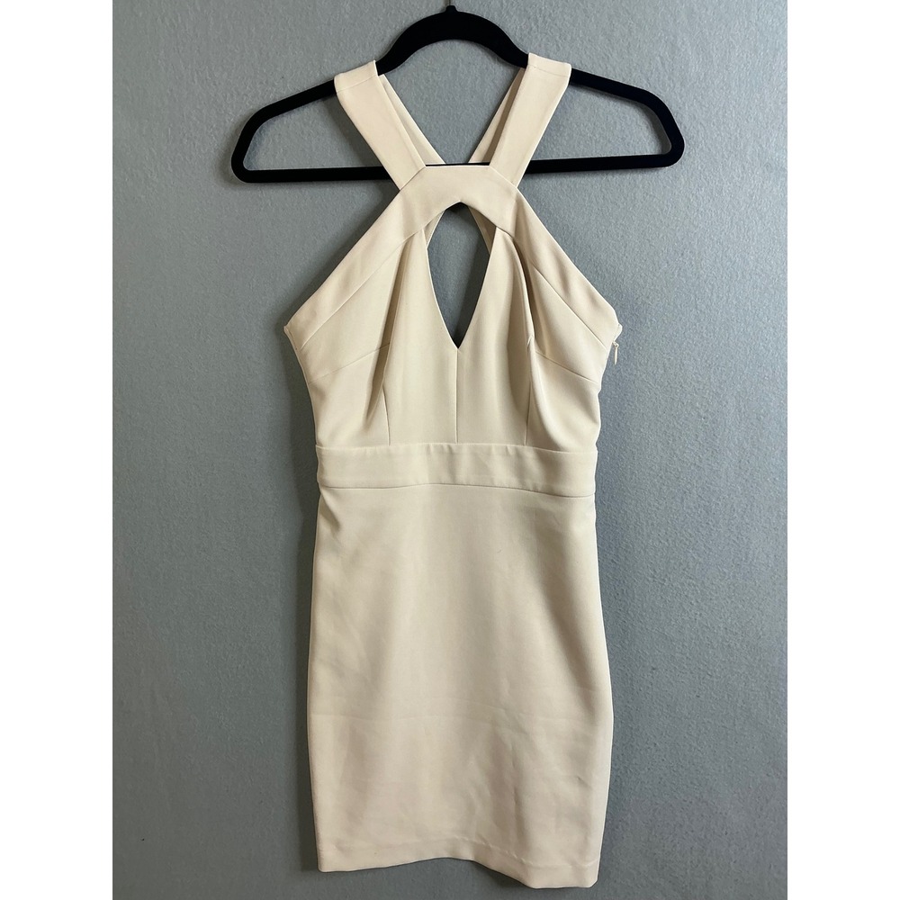 Bebe Dress Women's Small Mini Halter Crisscross Backless Bodycon Party Dress